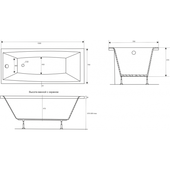 Акриловая ванна AlfaSun Кутлак 150x70