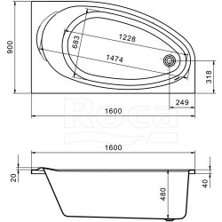 Акриловая ванна Roca Corfu 160x90 правая