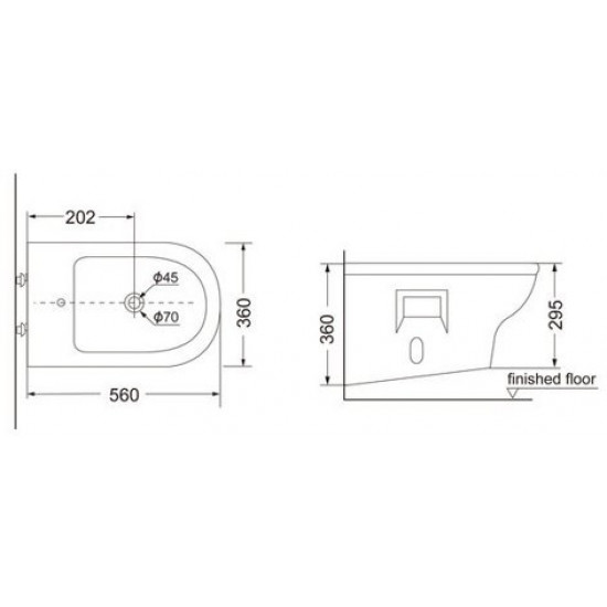 Биде Porta Polo подвесное 56x36