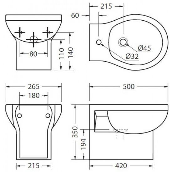Биде подвесное Burlington P11 35,5x50 белое