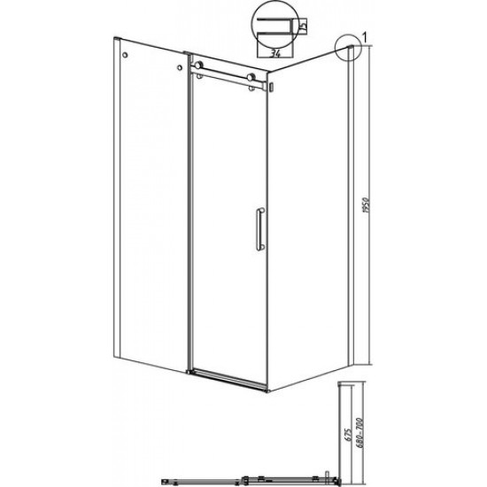 Боковая стенка Grossman Classic 70x195 стекло прозрачное / профиль черный матовый