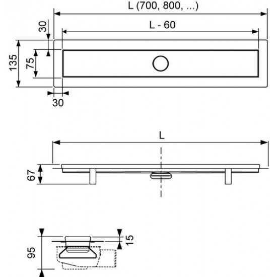 Душевой трап TECE 15103070 Elinus с основой для плитки и панелью 2 в 1