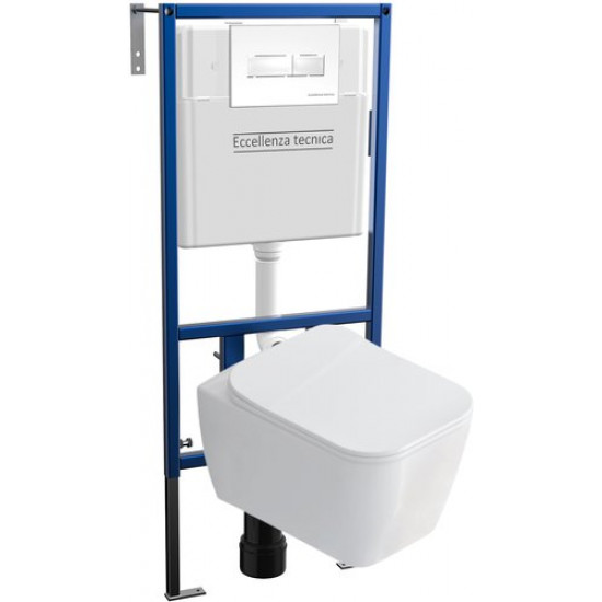 Инсталляция Eccellenza Tecnica 152.4.501.8088 с белой кнопкой 152.7.320.088 и унитазом Idevit Halley Rimless с сиденьем Ultra SETK3204-2616-001-1-6