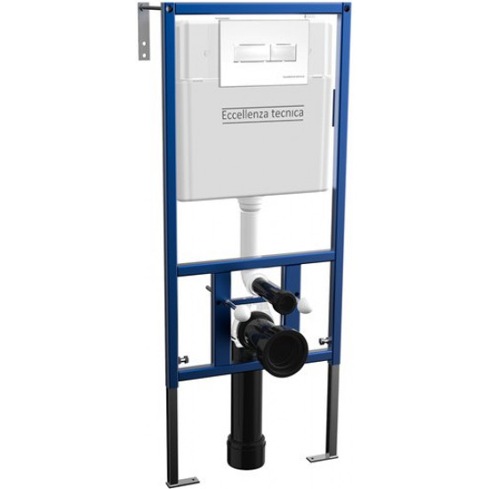 Инсталляция Eccellenza Tecnica 152.4.501.8088 с белой кнопкой 152.7.320.088 и унитазом Idevit Halley Rimless с сиденьем Ultra SETK3204-2616-001-1-6