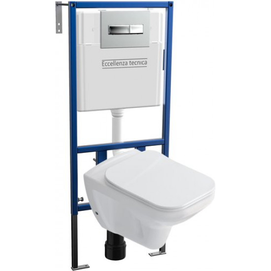 Инсталляция Eccellenza Tecnica 152.4.501.8088 с кнопкой хром 152.7.322.088 и унитазом Idevit Nova c сиденьем Soft Close SETK3504-0606-001-1-1