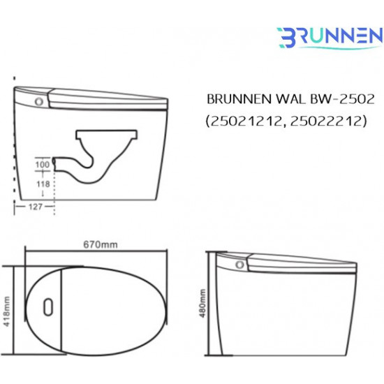 Умный унитаз-биде приставной Brunnen Wal BW-2502 41,8x67 крышка микролифт Умный унитаз-биде приставной Brunnen Wal BW-2502 41,8x67 крышка микролифт