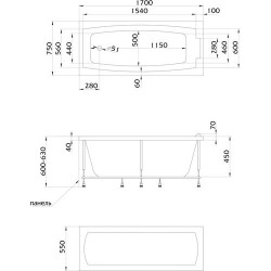 Ванна акриловая 1 Marka Aelita 170х75