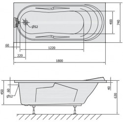 Ванна акриловая Alpen Adriana 180x74