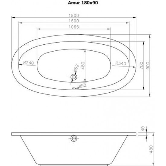 Ванна акриловая Alpen Amur 180x90