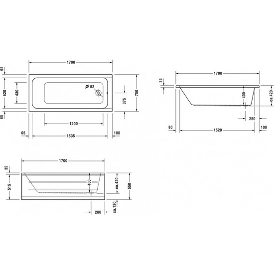 Ванна акриловая Duravit D-Code 170x75