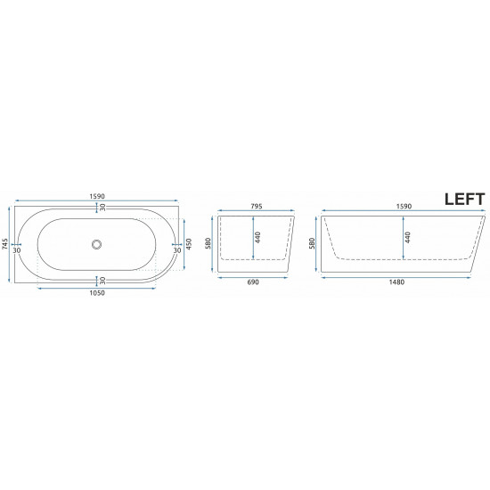 Ванна акриловая Rea SYNDEY W8800 160x80 белая (левая)