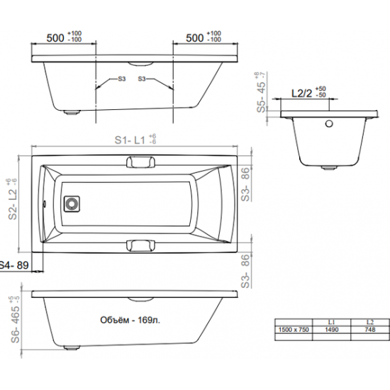 Ванна акриловая Тритон Алекса 150 150x75 белая