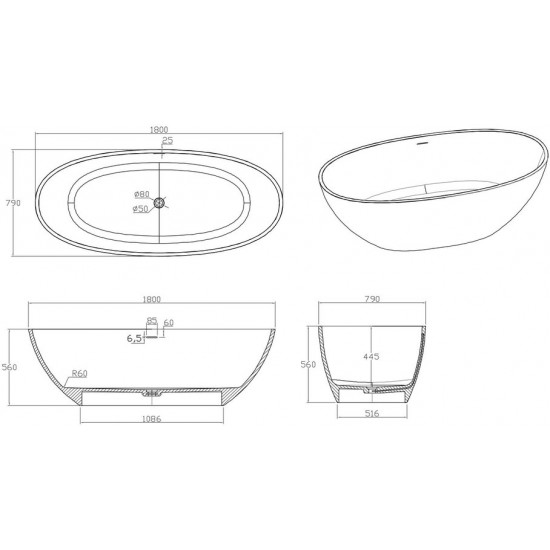 Ванна из искусственного камня IVA BS101180 180x79 белый