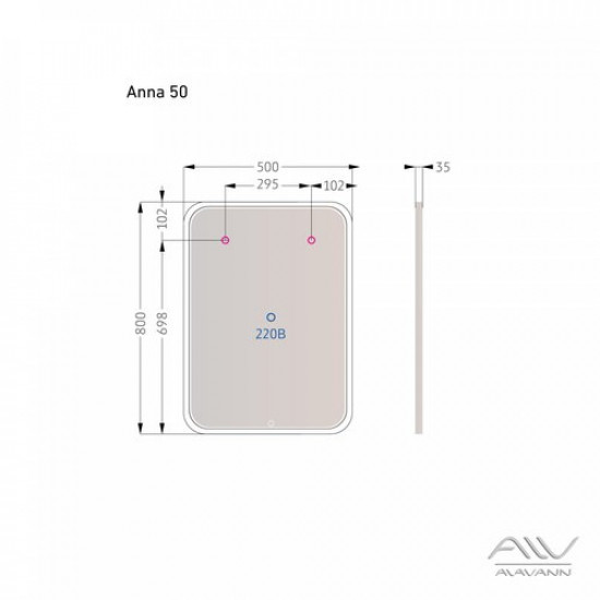 Зеркало Alavann Anna 50 с LED-подсветкой и сенсорным выключателем