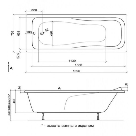 Акриловая ванна AlfaSun Харакс 170x75