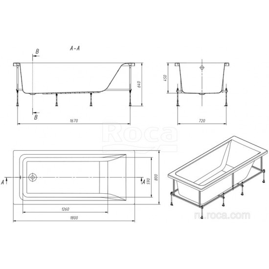Акриловая ванна Roca Easy 180x80