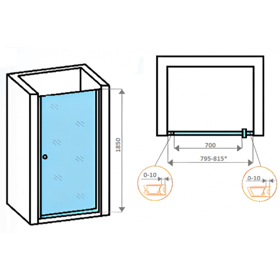 Душевая дверь Parly DE80B 80x185 стекла прозрачные / профиль черный