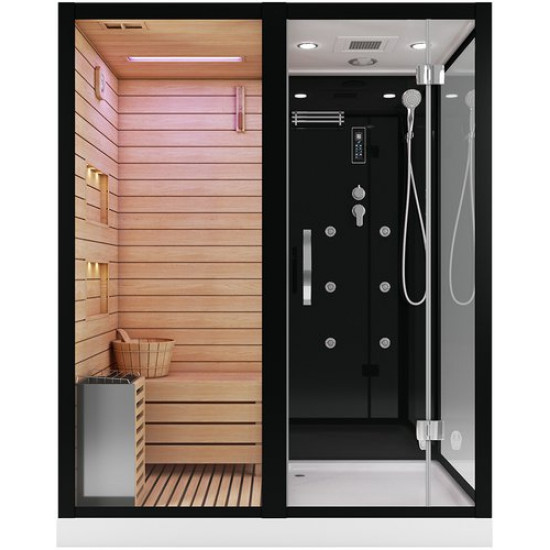 Душевая кабина Tiko-Teymi Helmi T00301L 180x110 черная, левая с финской сауной и турецкой баней