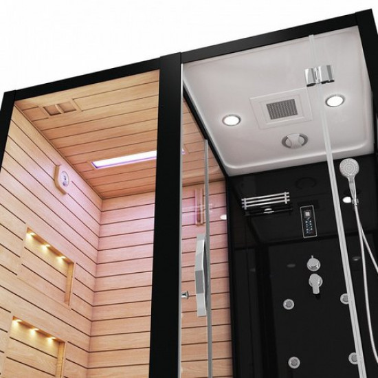 Душевая кабина Tiko-Teymi Helmi T00301L 180x110 черная, левая с финской сауной и турецкой баней