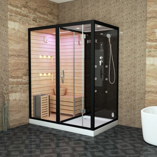 Душевая кабина Tiko-Teymi Helmi T00301L 180x110 черная, левая с финской сауной и турецкой баней