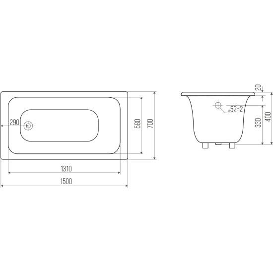 Ванна чугунная Goldman Classic 150x70 с ножками