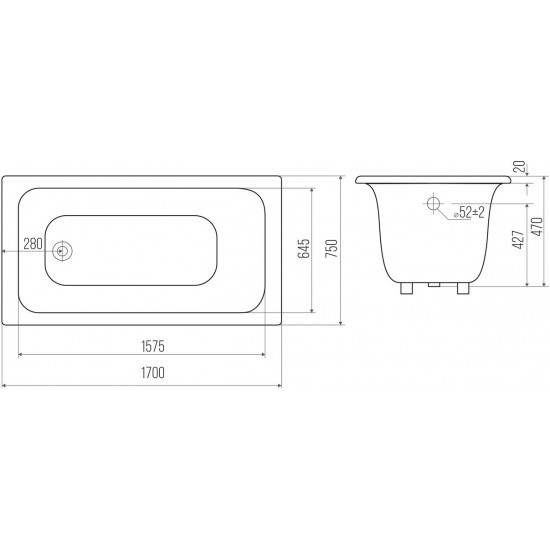 Ванна чугунная Goldman Comfort 170x75 с ножками