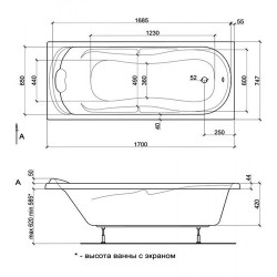 Акриловая ванна AlfaSun Фуна 170x75