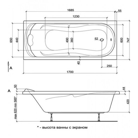 Акриловая ванна AlfaSun Фуна 170x75