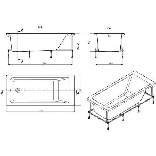 Акриловая ванна Roca Easy 170x70