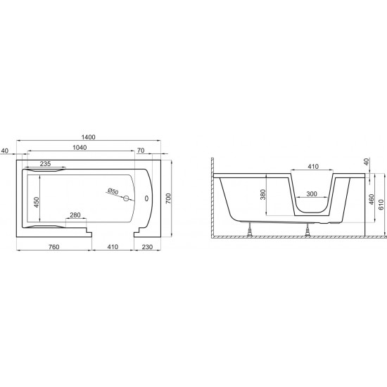 Ванна акриловая Polimat AVO 140x70 белая