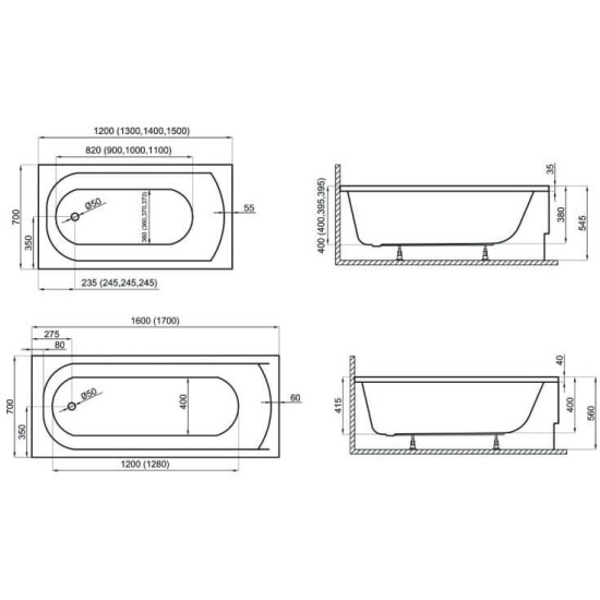 Ванна акриловая Polimat CLASSIC 170x70 с ножками