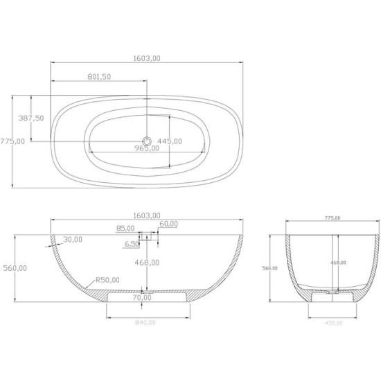 Ванна из искусственного камня IVA BS102160 160x78 белый