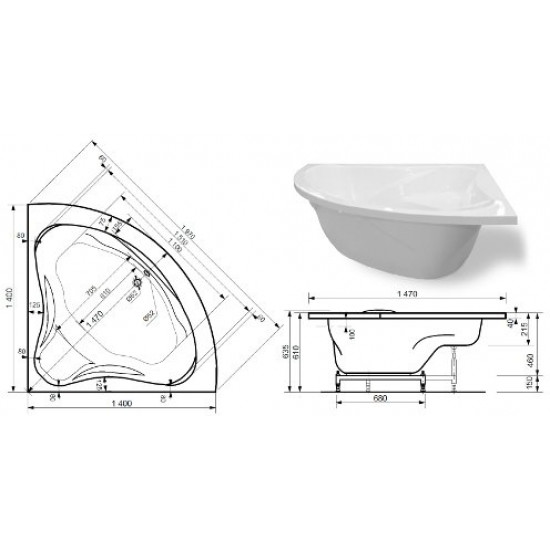 Ванна из искусственного камня Эстет Avrora 140x140 белый матовый Ванна из искусственного камня Эстет Avrora 140x140 белый матовый