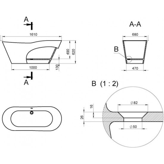 Ванна каменная Holbi Afrodita 161x68 SCW белая матовая