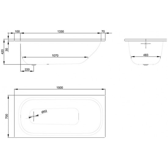 Ванна стальная Bette BetteForm 2941-000 AD 150x70 с шумоизоляцией
