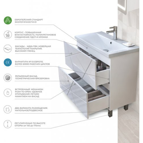 Тумба Vigo Geometry 500-0-2 под умывальник Фостер, белый глянец Тумба Vigo Geometry 500-0-2 под умывальник Фостер, белый глянец