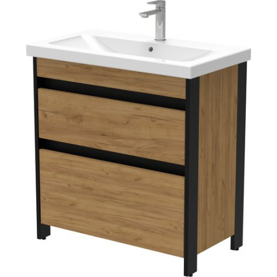 Тумба под  умывальник АВН 80 Ванкувер 66.03 (34) дуб крафт золотой/ черный матовый