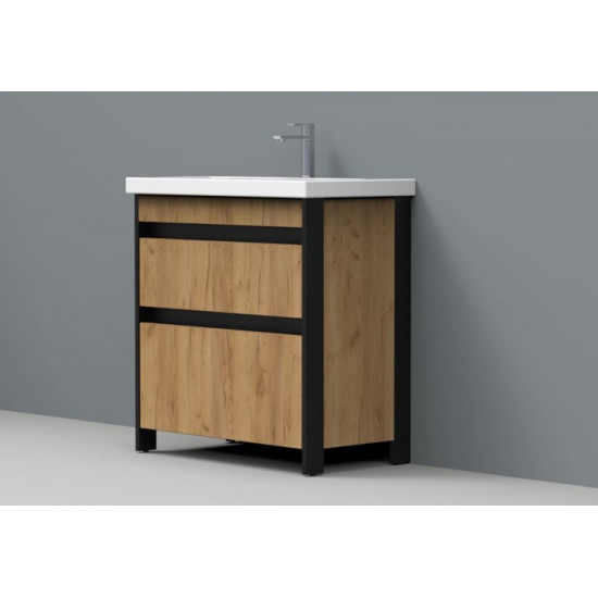 Тумба под  умывальник АВН 80 Ванкувер 66.03 (34) дуб крафт золотой/ черный матовый