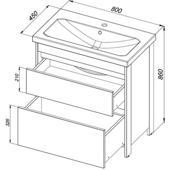 Тумба под  умывальник АВН 80 Ванкувер 66.03 (34) дуб крафт золотой/ черный матовый