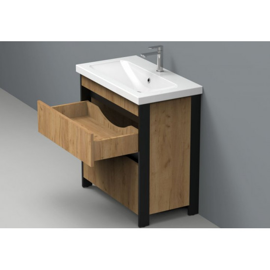 Тумба под  умывальник АВН 80 Ванкувер 66.03 (34) дуб крафт золотой/ черный матовый