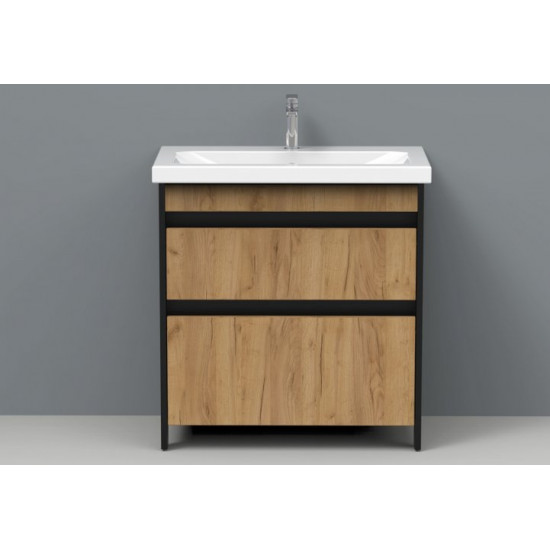 Тумба под  умывальник АВН 80 Ванкувер 66.03 (34) дуб крафт золотой/ черный матовый