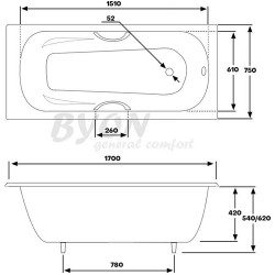 Ванна чугунная BYON B15 170x75 с ручками и ножками Ванна чугунная BYON B15 170x75 с ручками и ножками