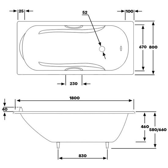 Ванна чугунная Byon Christa 180x80 с ручками и ножками белая