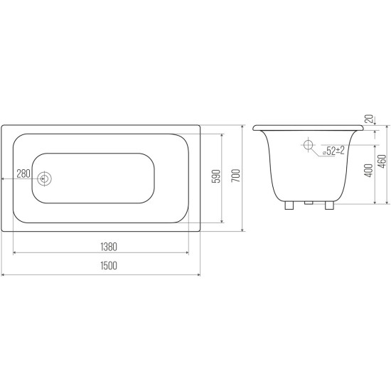 Ванна чугунная Goldman Comfort 150x70 с ножками