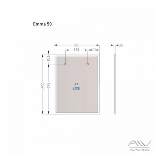 Зеркало Alavann Emma 50 с LED-подсветкой и сенсорным выключателем