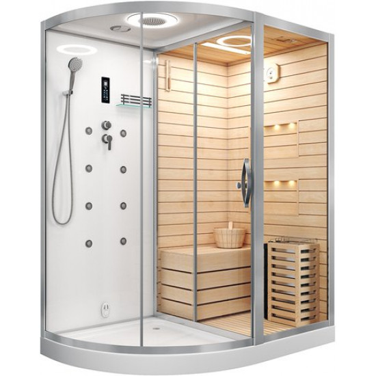 Душевая кабина Tiko-Teymi Solli T00202R 180x110 белая, правая с финской сауной и турецкой баней