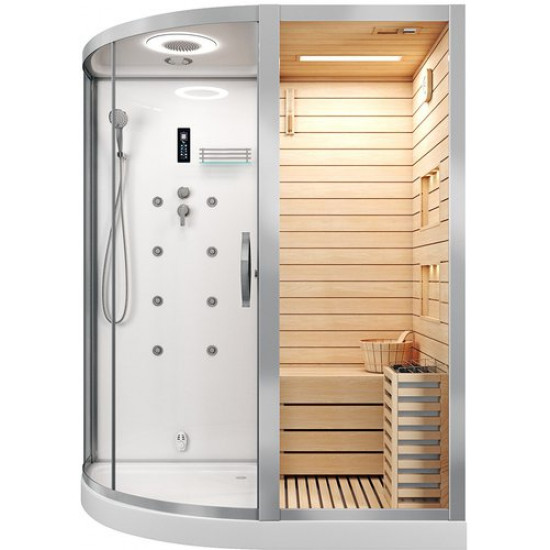 Душевая кабина Tiko-Teymi Solli T00202R 180x110 белая, правая с финской сауной и турецкой баней