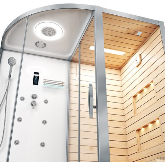 Душевая кабина Tiko-Teymi Solli T00202R 180x110 белая, правая с финской сауной и турецкой баней