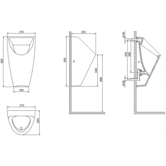 Писсуар подвесной CeraStyle City 31,5x25,5 белый