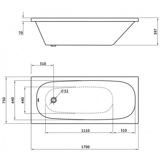 Ванна акриловая Berges NELU 170x75 белая с каркасом